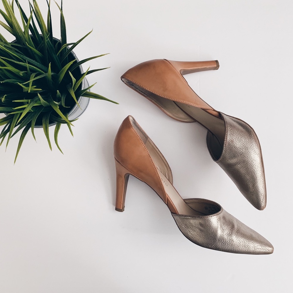 Franco Sarto Cream & Metallic Heel